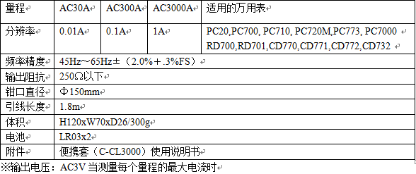 CL3000钳形电流适配器规格参数